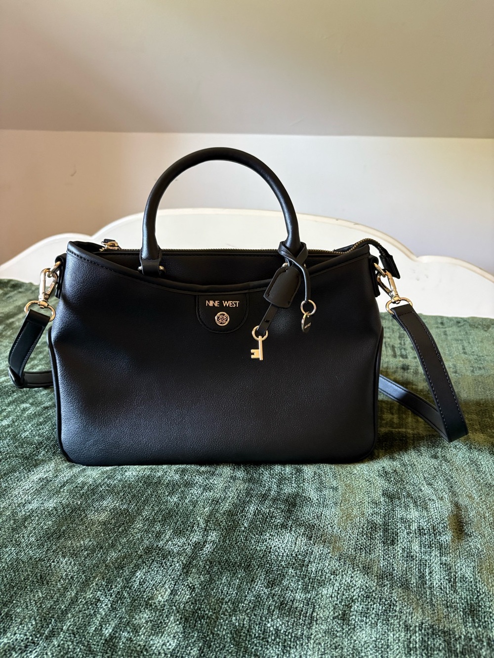 Nine West Black Structured Handbag with Key Charm